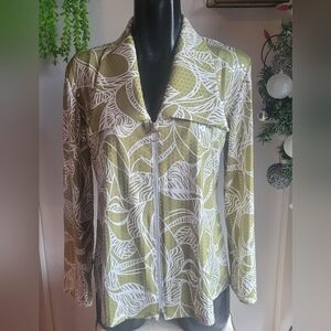 Versailles Collection Green and White Leaf Print Zip Up Top XL